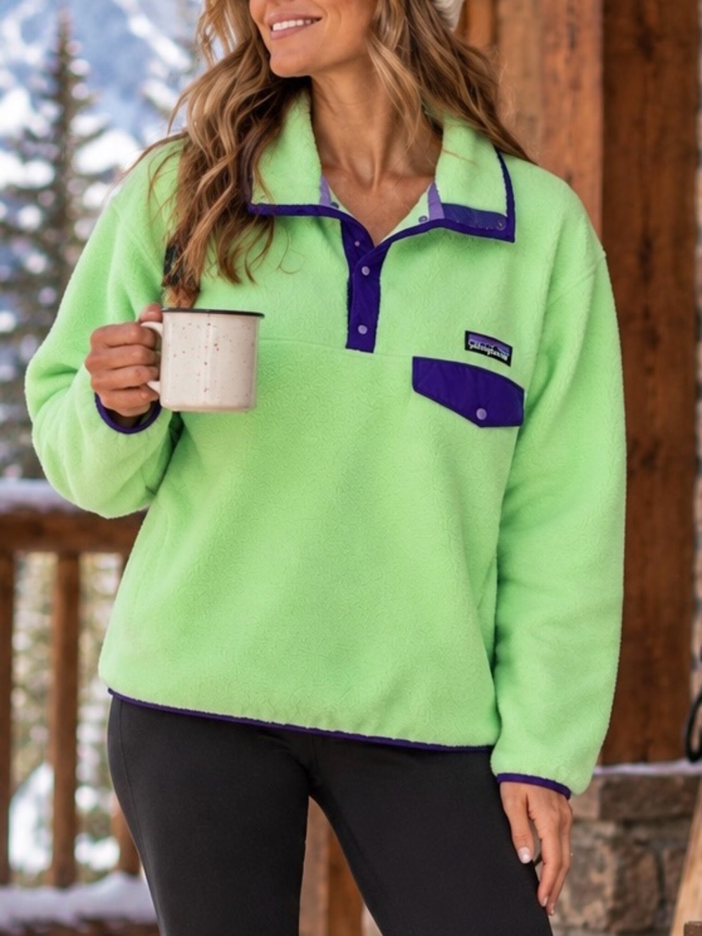 Vintage 90s Patagonia Synchilla Snap-T Fleece L Apple Green Purple USA Unisex
